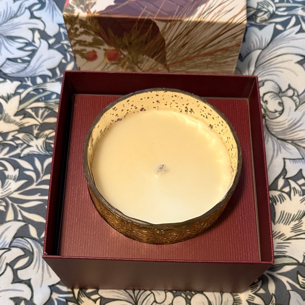 NIB  large luxuryIllume Crimson Woods Soy Candle - Red and Cream